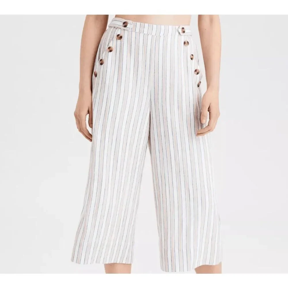 American Eagle Linen Blend‎ High-Waisted Side Button Culottes Lined Size Medium